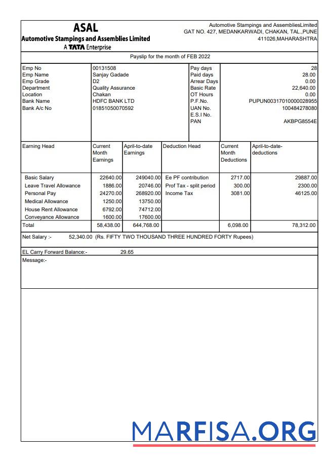 Printable Automotive Stampings and AssembliesLimited pay stub template